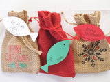 Gift Wrap Option Small Burlap Bag with Fish Shaped Handwritten Notecard Add On Only Personalized Card with Message of Choice Merry Christmas