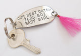 Our Best Catch - Personalized Fishing Lure Keychain for New Parents - Baby Stats Fishing Gift New Dad and New Mom