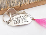 Our Best Catch - Personalized Fishing Lure Keychain for New Parents - Baby Stats Fishing Gift New Dad and New Mom