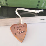 Copper Heart Bookmark Teachers Gift Metal Leather Bookmarker Reader Gift Brass Bronze Stainless Steel New Teacher Graduation I Love to Teach