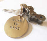 Live to Ride Bike Keychain for Dad Handstamped Metal Keychain Mens Keyring Dirt Bike Rider Mountain Biking Jewelry Pendant Motorcycle Club