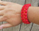 Red and Gold Handmade Handtied Paracord Parachute Survival Bracelet - Gift for Dad Father's Day Fishing Camping Hunting Backpacking