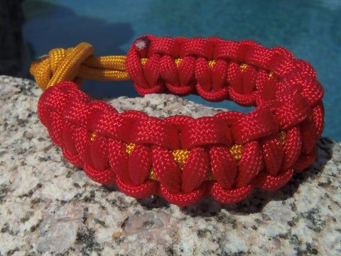 Red and Gold Handmade Handtied Paracord Parachute Survival Bracelet - Gift for Dad Father's Day Fishing Camping Hunting Backpacking