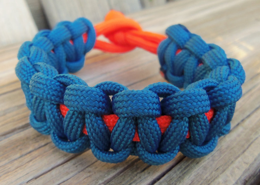 Aqua Blue and Orange Handmade Custom Paracord Survival Bracelet Outdoor Gift Husband Father's Day Son Sports Fan