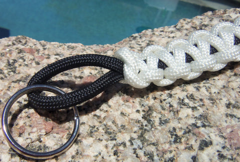 Handmade by Kids White and Black Survival Paracord Key chain Keyring Accessory - Camping Hiking Backpacking Fishing
