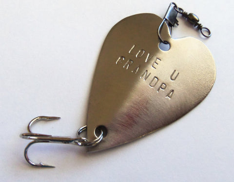 Retirement Gift for Grandpa to Be Personalized Hook Fishing Lure for Dad Grandfather Fish Gift Handstamped Heart Husband Father #1 Gpa Men
