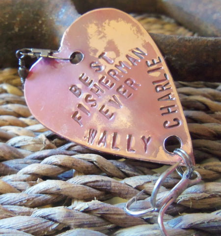 Christmas Gift for Him Best Fisherman Ever Fishing Lure Copper Heart Personalized For Dad Grandpa Wedding Husband Pop Daddy Boyfriend Father