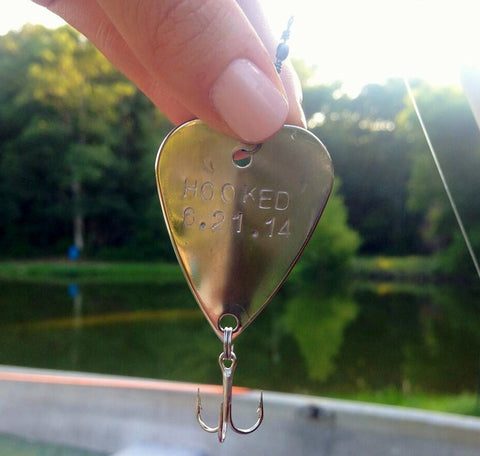 Fishing Lover Wedding Favor Anniversary for Him Handstamped Hooked Heart Save the Date Engagement Announcement Husband Groom Boyfriend Man