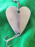 Lucky Fishing Lure  - Irish Guy Gifts - Handstamped Metal Heart -  St. Patricks Day Ireland - Dad Husband Anniversary - Irish Wedding Favor