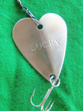Lucky Fishing Lure  - Irish Guy Gifts - Handstamped Metal Heart -  St. Patricks Day Ireland - Dad Husband Anniversary - Irish Wedding Favor