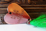Christmas - Custom Fishing Lure - Unique Holiday Gift - Personalized Dad Husband Boyfriend - Handstamp Handmade Brass Copper Bronze Heart