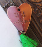 Christmas - Custom Fishing Lure - Unique Holiday Gift - Personalized Dad Husband Boyfriend - Handstamp Handmade Brass Copper Bronze Heart