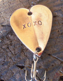 Sun and Sand Wedding Fishing Lure XOXO Smooches Handstamped Heart Customized Gift Husband or Wife Birthday Christmas Holiday Anniversary Men