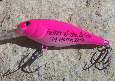 Father of Bride Dad of Groom Pink White Wedding Colors Engagement Gift Fishing Lure Wedding Day Last Name Initial Couple Gift Newlywed Favor