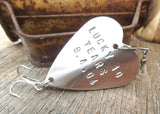 10th Anniversay Gift for Men Tenth Wedding Anniversary Husband Handstamped Fishing Lure Boyfriend Custom Steel Lucky in Love Lucky Us Copper