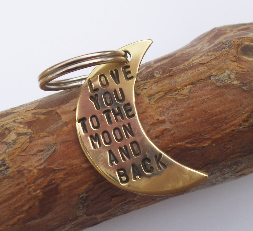 I Love You To the Moon and Back Keychain Personalized Jewelry Christmas Gift Women Men Metal Key Chain Anniversary Bronze Gift for Him Her