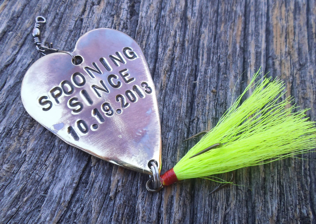 Spooning Since and Date Fishing Lure Stamped Gift for Anniversary Men Women Engraved Spooning Fish Hook Military Homecoming Gift Christmas