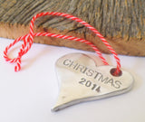 Our First Christmas Ornament 2015 Personalized Christmas Ornament Handstamped Heart Decoration Christmas Tree Door Hanger Stocking Stuffer