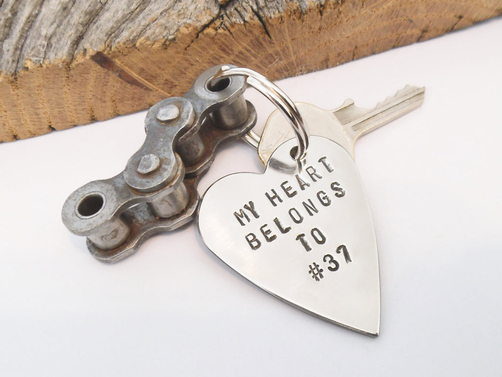 My Heart Belongs to Number Dirt Bike Keychain for Boyfriend Motorcross Gift Motocross Racing Husband Personalized for Son MotorCycle Chain