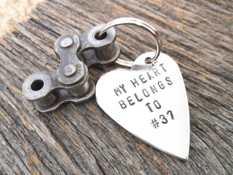 My Heart Belongs To Jersey # - Personalized Motocross Keychain