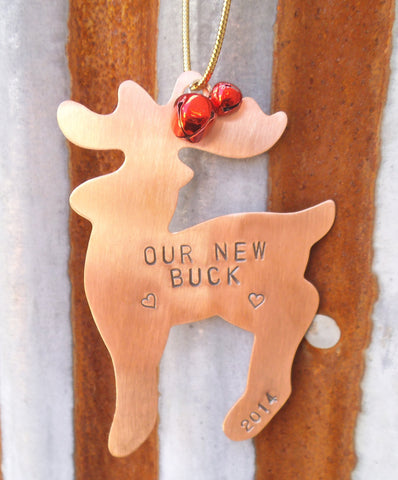Christmas Ornament New Son Child Gift Personalized Ornament Our New Buck Pregnancy Announcement Baby Reveal Boy Baby's 1st Christmas Hunting