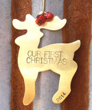 Personalized Our First Christmas Ornament 1st Christmas Mr and Mrs Ornament Handstamp First Year Husband Wife Newlywed Reindeer Decoration