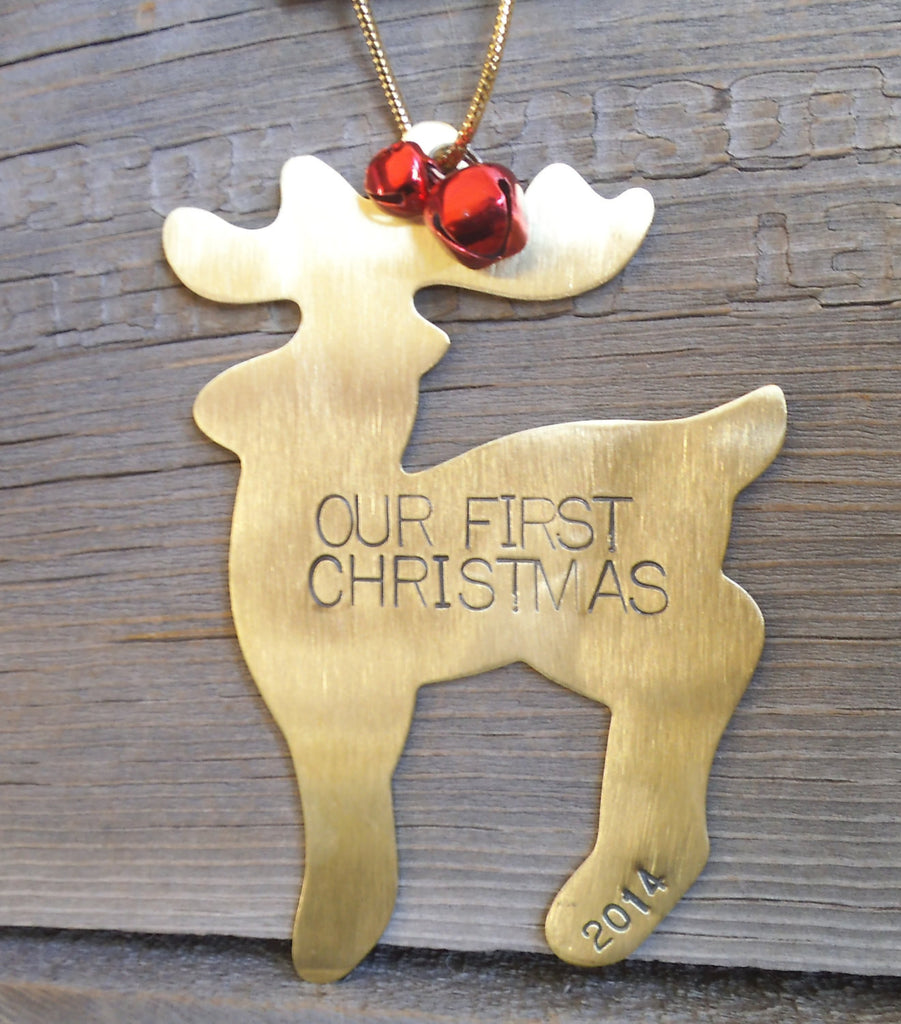 Personalized Our First Christmas Ornament 1st Christmas Mr and Mrs Ornament Handstamp First Year Husband Wife Newlywed Reindeer Decoration