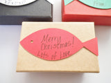 Gift Wrap Option Small Gift Box with Fish Shaped Handwritten Notecard Add On Only Personalized Card with Message of Choice Merry Christmas