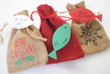 Gift Wrap Option Small Burlap Bag with Fish Shaped Handwritten Notecard Add On Only Personalized Card with Message of Choice Merry Christmas