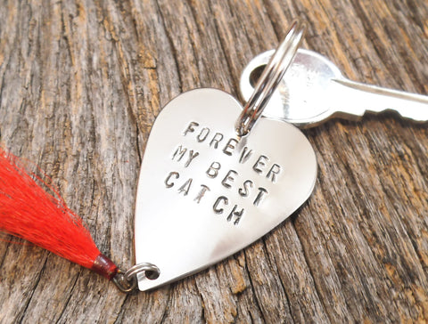 Forever My Best Catch Fishing Lure Keychain Personalized Metal Key chain Husband Mens Gift for Newlywed Engagement Bride Groom