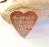 Copper Wallet Insert for Firefighter Daddy My Heart Belongs to a Fireman Husband Fathers Day for Dad Police Officer Gift Marine Deployment