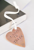 Copper Heart Bookmark Teachers Gift Metal Leather Bookmarker Reader Gift Brass Bronze Stainless Steel New Teacher Graduation I Love to Teach