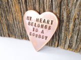 My Heart Belongs to a Cowboy Gifts for Cowgirl Girlfriend Copper Wallet Insert Boyfriend Personalized Rancher Gift Rodeo Jewelry Bull Rider
