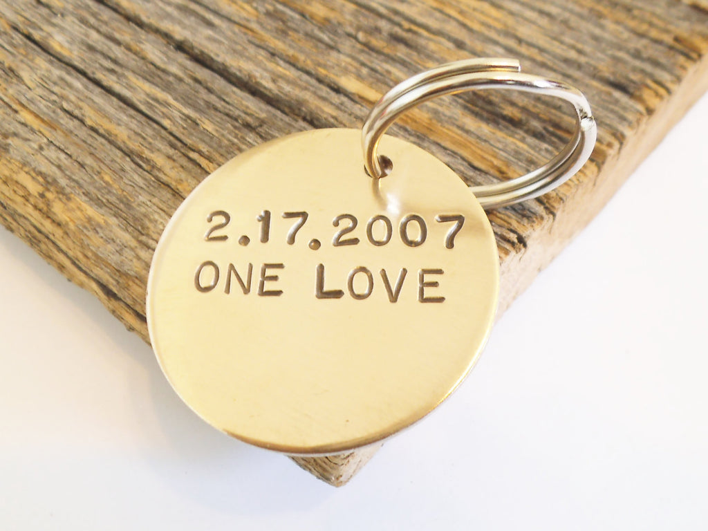 One Love Keychain for Girlfriend Personalized Him Bronze Jewelry Women Key Ring Boyfriend Gift for Husband Anniversary Bronze Gift for Wife