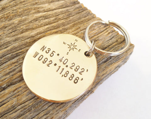 Personalized GPS Coordinate Keychain Compass Keychain Navigation Where We Met Key Chain North South East West Latitude Longitude Keyring Men