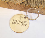 Personalized GPS Coordinate Keychain Compass Keychain Navigation Where We Met Key Chain North South East West Latitude Longitude Keyring Men
