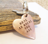 Home is Where You Are Keychain New Homeowner Stamped Key Chain Military Deployment Wife Personalized Heart Statement Keyring Long Distance
