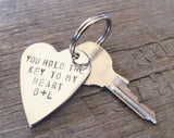 You Hold the Key to my Heart Keychain Deployment Gift Boyfriend Girlfriend Gift Set Jewelry for Her Handstamped Best Friend Keyring Sisters