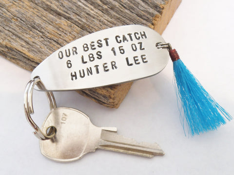 Our Best Catch - Personalized Birth Stats Keychain for New Parents