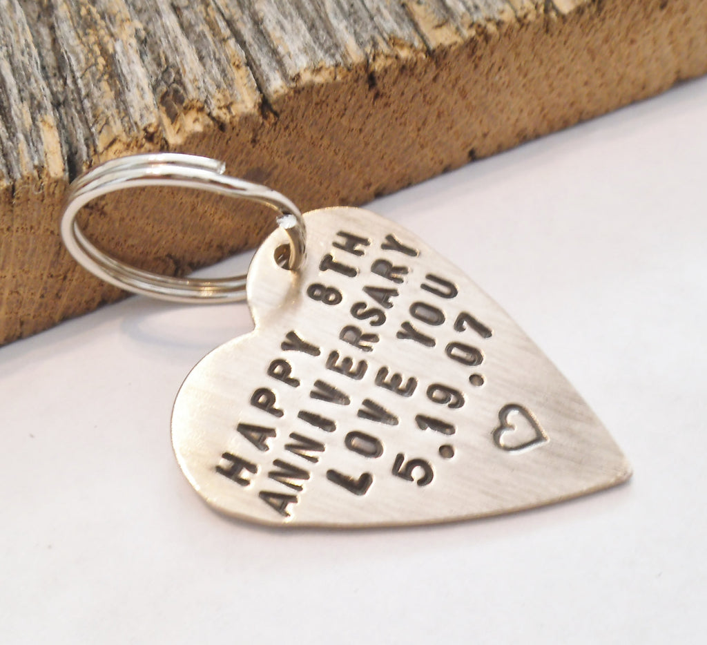 Annivesary Keychain for Wife 8 Year Anniversary for Husband 8th Anniversary Gift for Him Eighth Wedding Anniversary Bronze Jewelry Charms