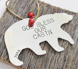God Bless Our Cabin - Personalized Housewarming Ornament for New Home