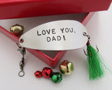 Personalized Christmas Gift for Dad Hand Stamped Christmas Gift for Daddy from Child to Father Fishing Lure and Red Gift Box I Love You Lots