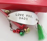Personalized Christmas Gift for Dad Hand Stamped Christmas Gift for Daddy from Child to Father Fishing Lure and Red Gift Box I Love You Lots