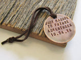 Thanksgiving Travel Gift for Relatives To Our Future Adventures Custom Metal Leather Luggage Tag Him and Her World Traveler Anniversary Gift