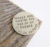 Hand Stamped Golf Marker Thank You For Raising The Man Of My Dreams Ball Marker Gift from Bride Rehearsal Dinner Gift Ideas Men Personalized