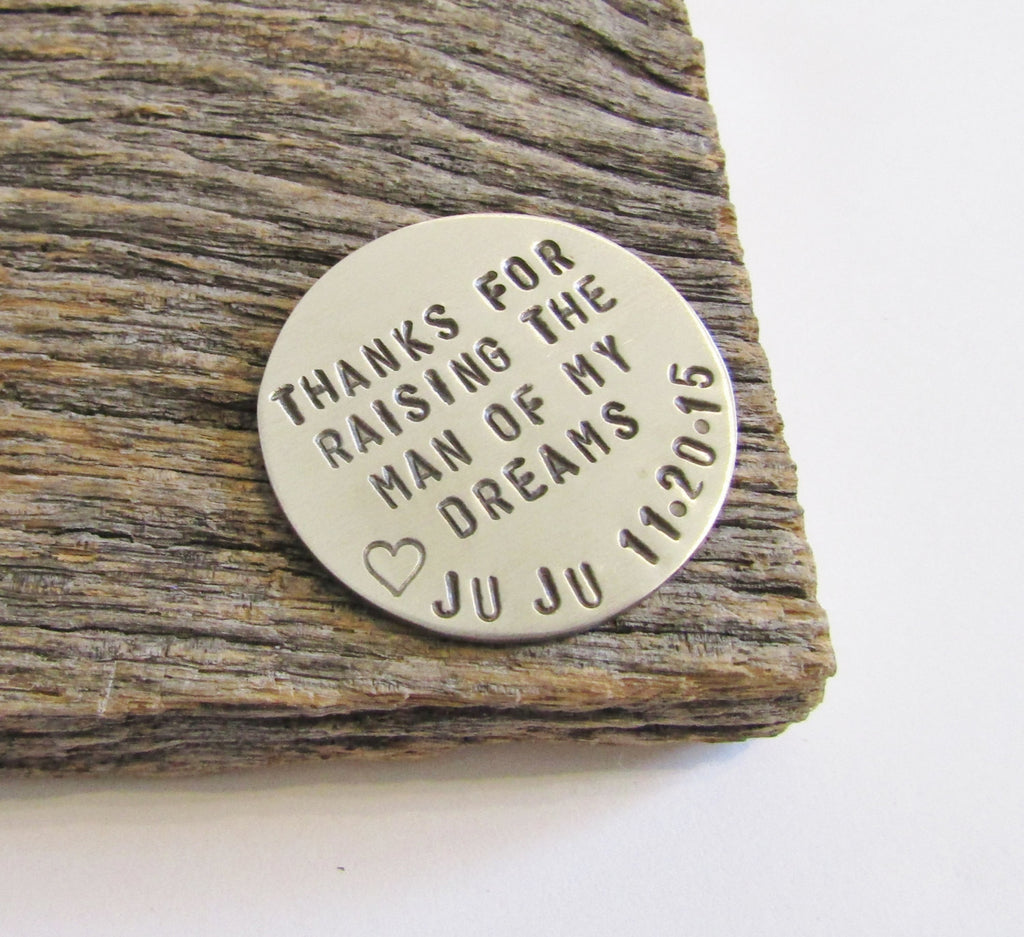 Hand Stamped Golf Marker Thank You For Raising The Man Of My Dreams Ball Marker Gift from Bride Rehearsal Dinner Gift Ideas Men Personalized