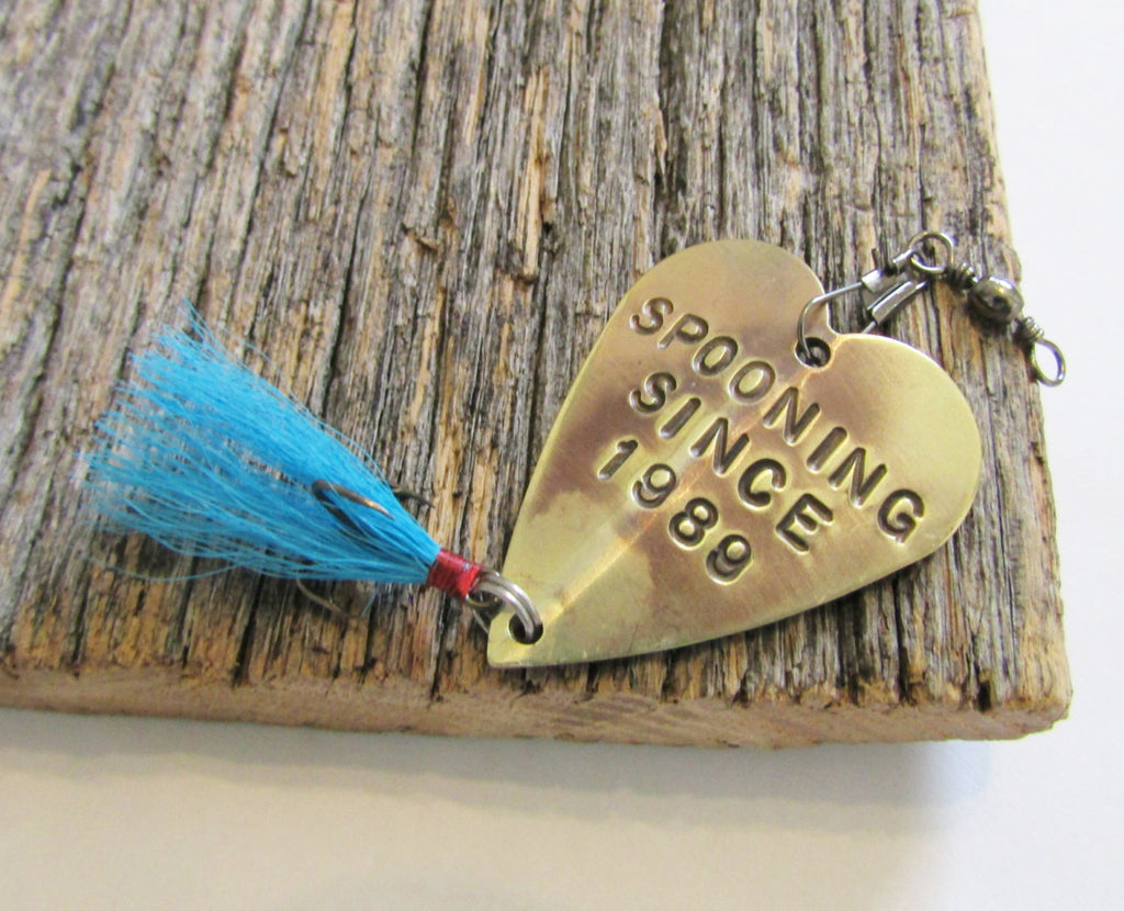 Anniversary Spoon Lure Spooning Since 1989 Fishing Hooks Hand Stamped Gift for Fishermen Gifts for Women Christmas Gift Idea Outdoor for Her