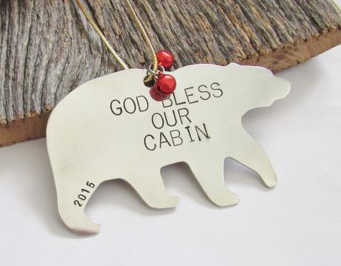 God Bless Our Cabin - Personalized Housewarming Ornament for New Home